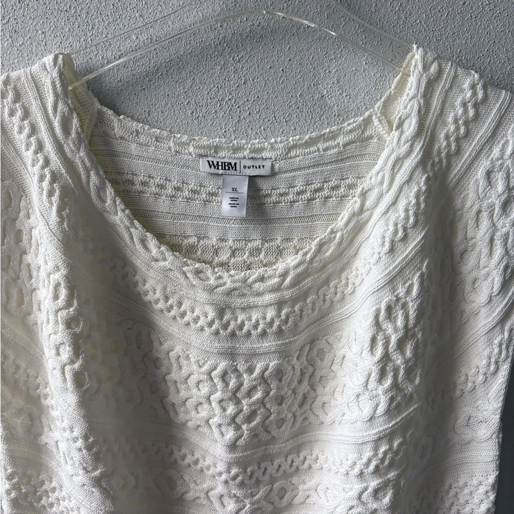 WHBM XL Ecru Top Cap Sleeves Cable Knit Design NWT Office Career Party Cruise - Picture 3 of 12